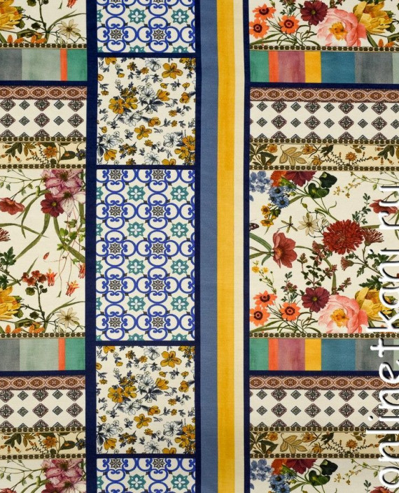 Ткань Трикотаж "ЭтноМир" 1342 цвет разноцветный цветочный картинка