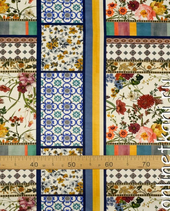 Ткань Трикотаж "ЭтноМир" 1342 цвет разноцветный цветочный картинка 2