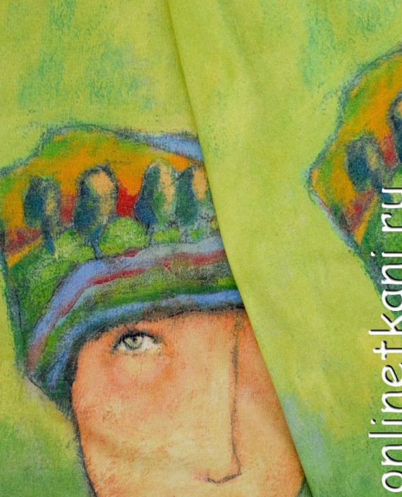 Ткань Трикотаж "Туземка" 1329 цвет зеленый абстрактный картинка 2