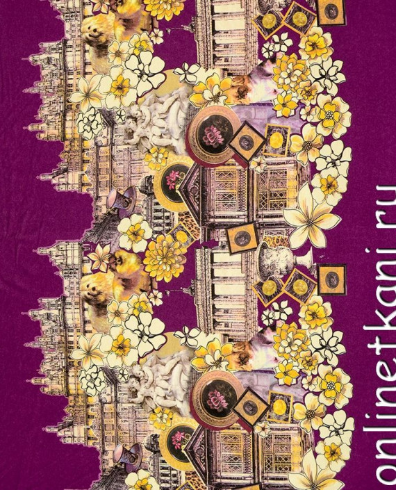 Ткань Трикотаж Купон 1355 цвет фиолетовый цветочный картинка