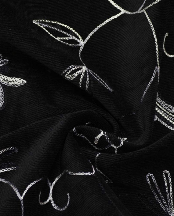 Ткань Вельвет 106 цвет черный цветочный картинка