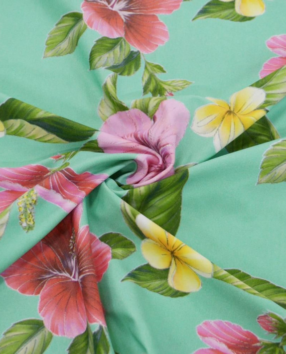 Ткань Бифлекс Принтованный 0090 цвет зеленый цветочный картинка