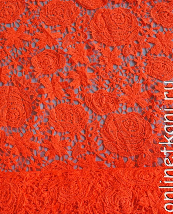 Ткань Гипюр "Рыжие розы" 058 цвет оранжевый цветочный картинка