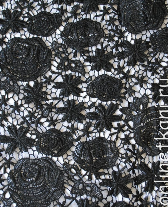 Ткань Гипюр "Черные розы" 059 цвет черный цветочный картинка