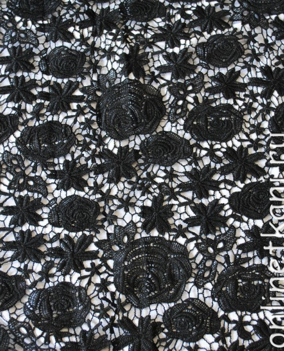 Ткань Гипюр "Черные розы" 059 цвет черный цветочный картинка 1