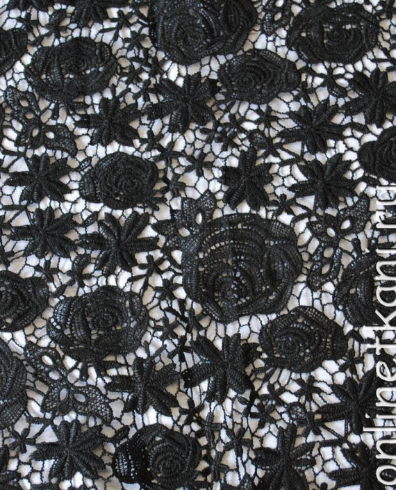 Ткань Гипюр "Черные розы" 059 цвет черный цветочный картинка 2