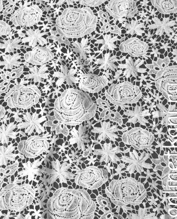 Ткань Гипюр "Снежные розы" 060 цвет белый цветочный картинка