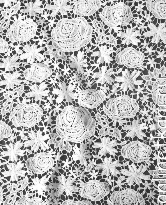 Ткань Гипюр "Снежные розы" 060 цвет белый цветочный картинка 1