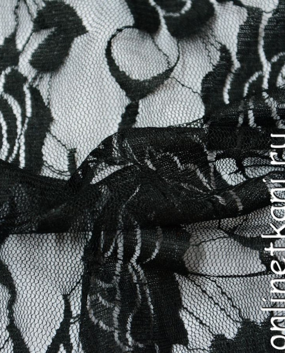 Ткань Гипюр 084 цвет черный цветочный картинка 2