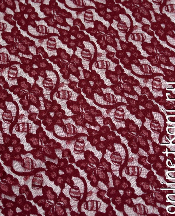 Ткань Гипюр-стрейч 108 цвет бордовый цветочный картинка