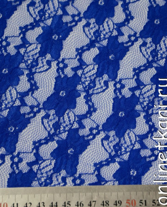 Ткань Гипюр-стрейч 109 цвет синий цветочный картинка 2