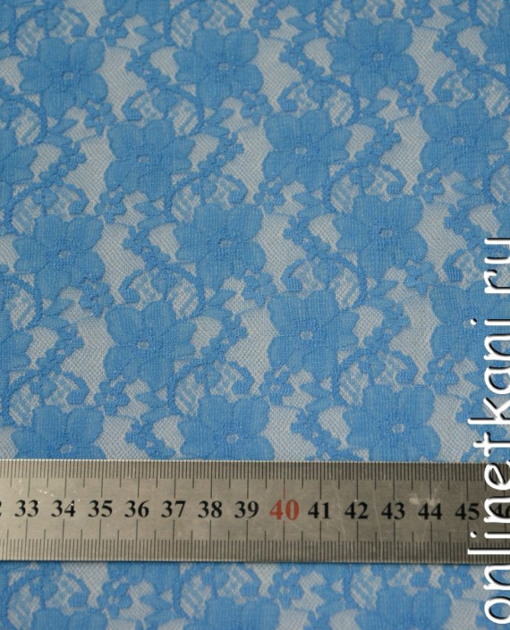 Ткань Гипюр-стрейч 123 цвет голубой цветочный картинка 2
