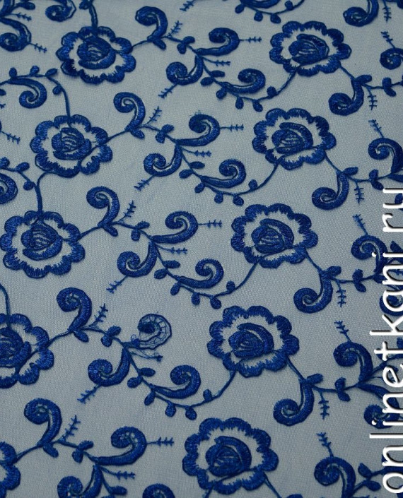Ткань Гипюр 135 цвет синий цветочный картинка