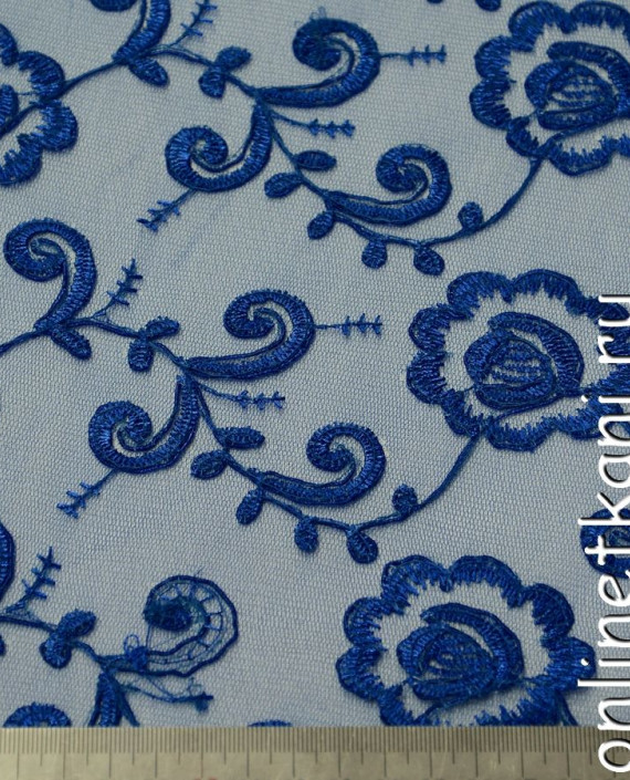 Ткань Гипюр 135 цвет синий цветочный картинка 3