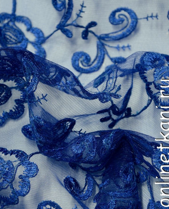 Ткань Гипюр 135 цвет синий цветочный картинка 2