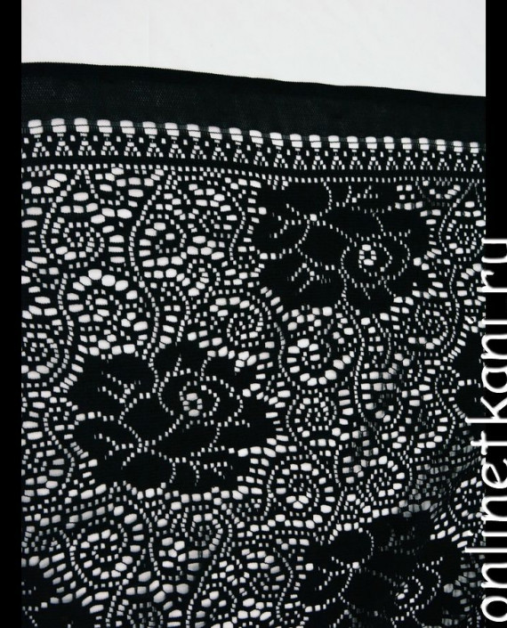 Ткань Гипюр 164 цвет черный цветочный картинка 2