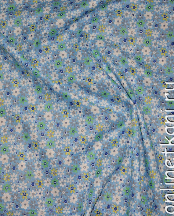 Ткань Хлопок "Алана" 0110 цвет голубой цветочный картинка