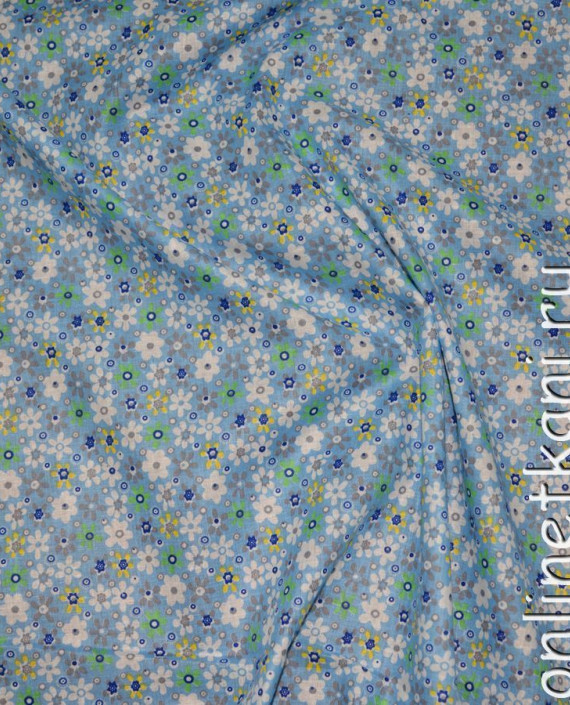 Ткань Хлопок "Алана" 0110 цвет голубой цветочный картинка 1
