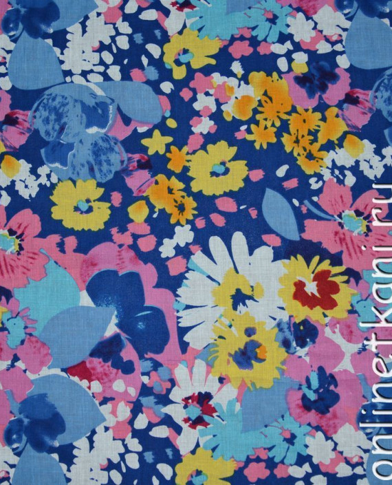 Ткань Хлопок "Цветочная сказка" 0121 цвет синий цветочный картинка