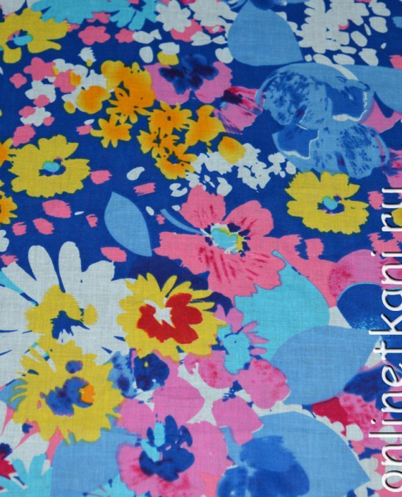Ткань Хлопок "Цветочная сказка" 0121 цвет синий цветочный картинка 1