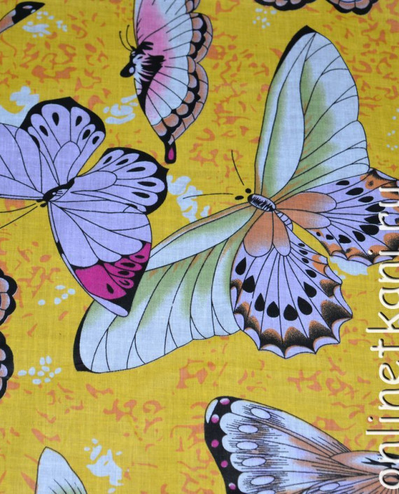 Ткань Хлопок "Солнечные бабочки" 0133 цвет желтый абстрактный картинка