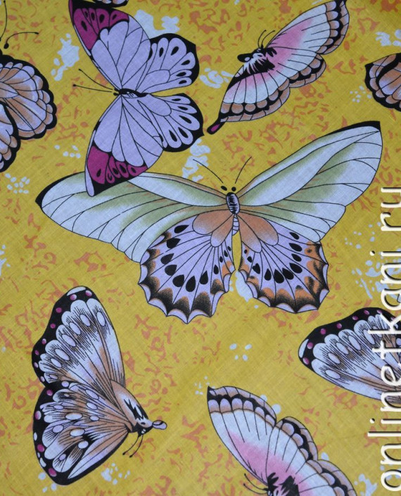 Ткань Хлопок "Солнечные бабочки" 0133 цвет желтый абстрактный картинка 2