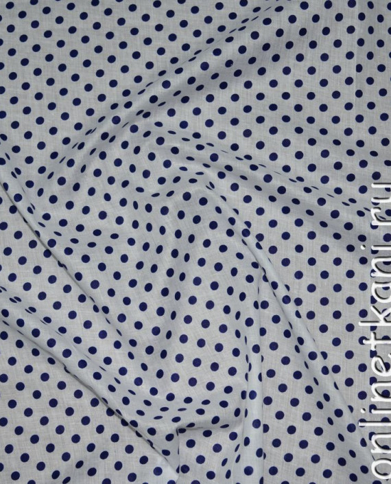 Ткань Хлопок "Синие горохи на белом" 0150 цвет белый в горошек картинка