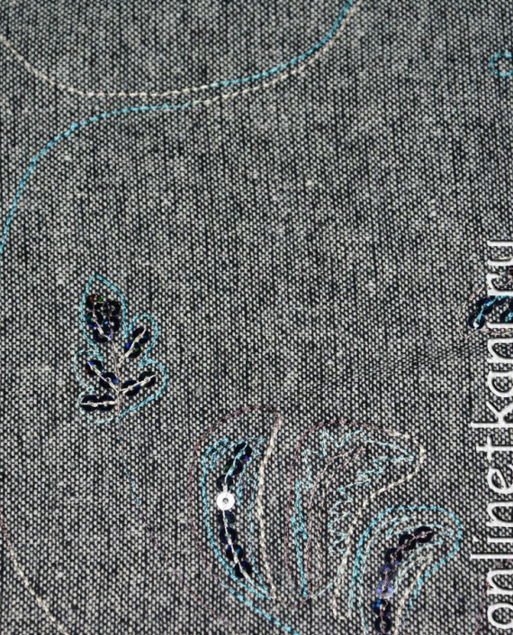 Ткань Хлопок Костюмный "С паетками" 0192 цвет серый цветочный картинка 4