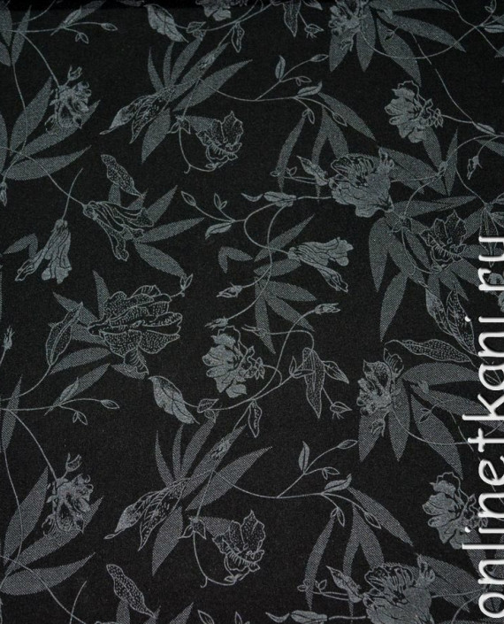 Ткань Костюмная "Вечернее цветение" 0014 цвет черный цветочный картинка 1
