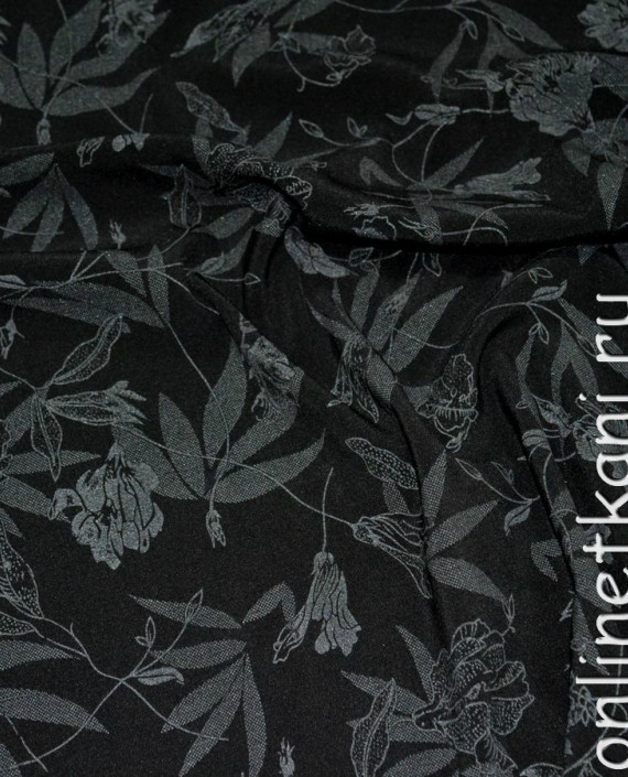 Ткань Костюмная "Вечернее цветение" 0014 цвет черный цветочный картинка 2