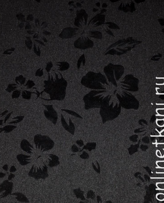 Ткань Костюмная "Черные цветы" 0015 цвет серый цветочный картинка