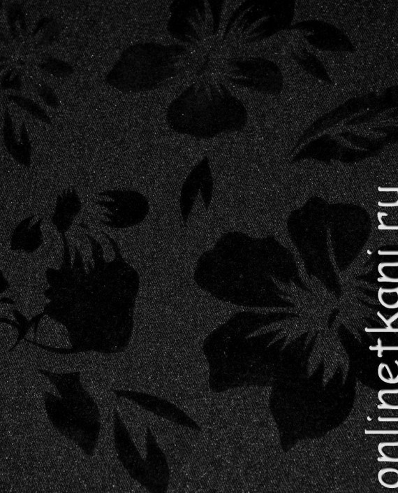 Ткань Костюмная "Черные цветы" 0015 цвет серый цветочный картинка 1