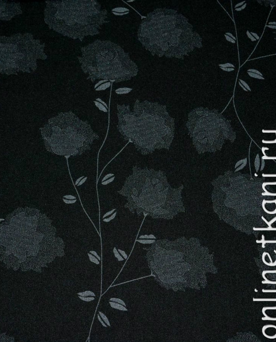 Ткань Костюмная "Серые розы" 0016 цвет черный цветочный картинка
