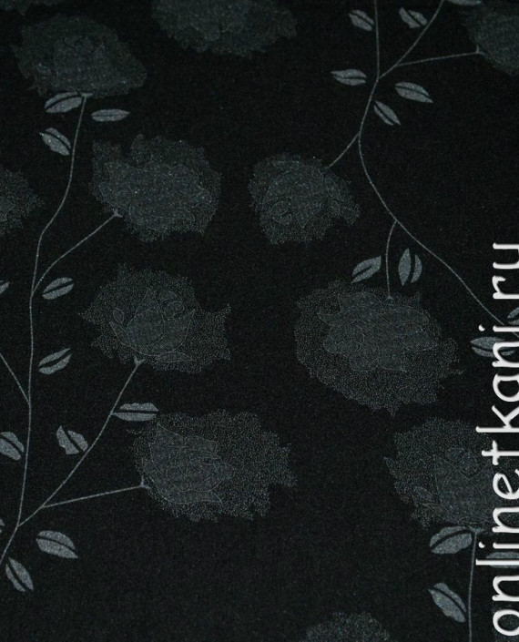 Ткань Костюмная "Серые розы" 0016 цвет черный цветочный картинка 3