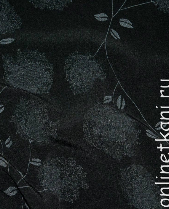 Ткань Костюмная "Серые розы" 0016 цвет черный цветочный картинка 2
