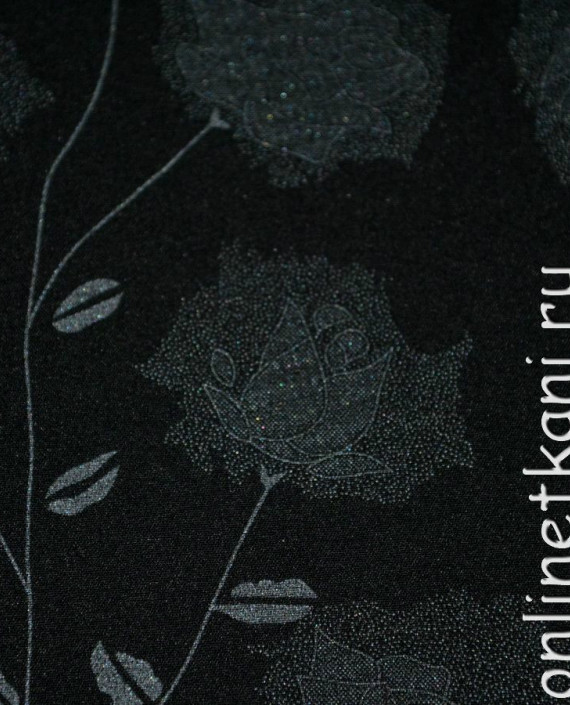 Ткань Костюмная "Серые розы" 0016 цвет черный цветочный картинка 1