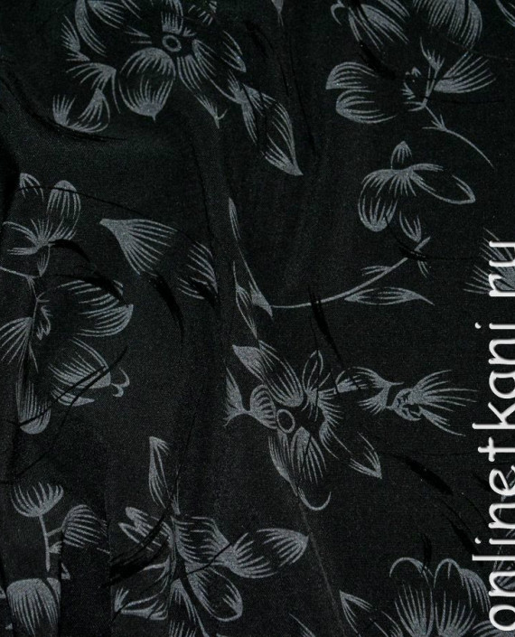 Ткань Костюмная "Цветение папоротника" 0017 цвет черный цветочный картинка