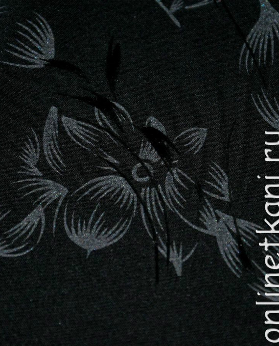 Ткань Костюмная "Цветение папоротника" 0017 цвет черный цветочный картинка 2