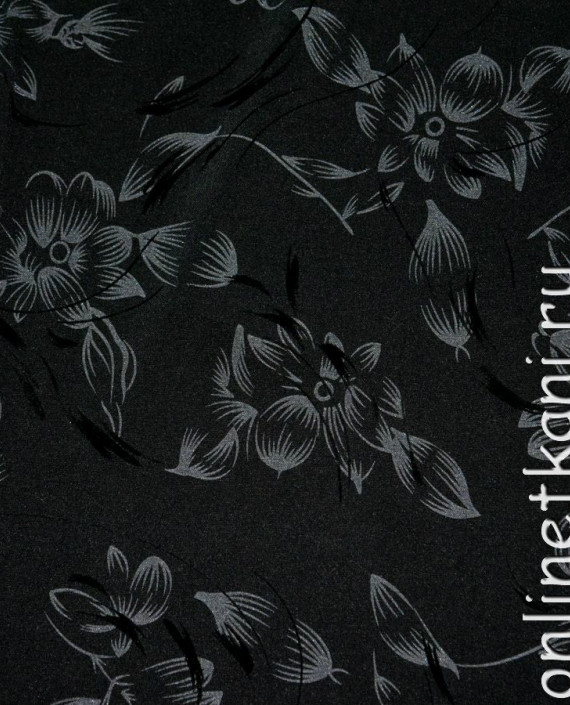 Ткань Костюмная "Цветение папоротника" 0017 цвет черный цветочный картинка 1