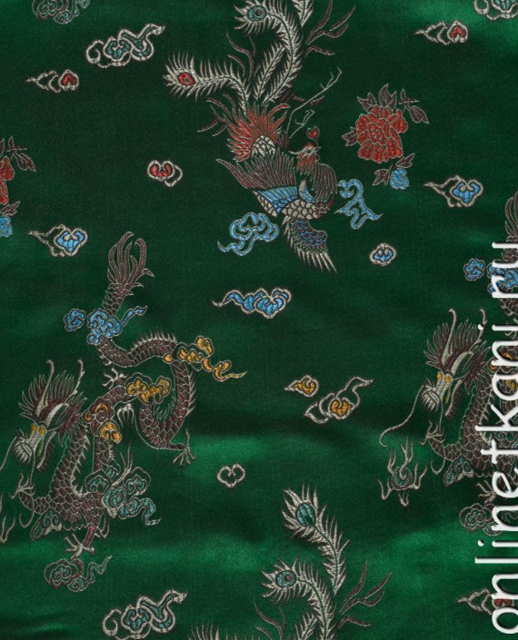 Ткань Китайский шелк "Зеленый Дракон" картинка 1