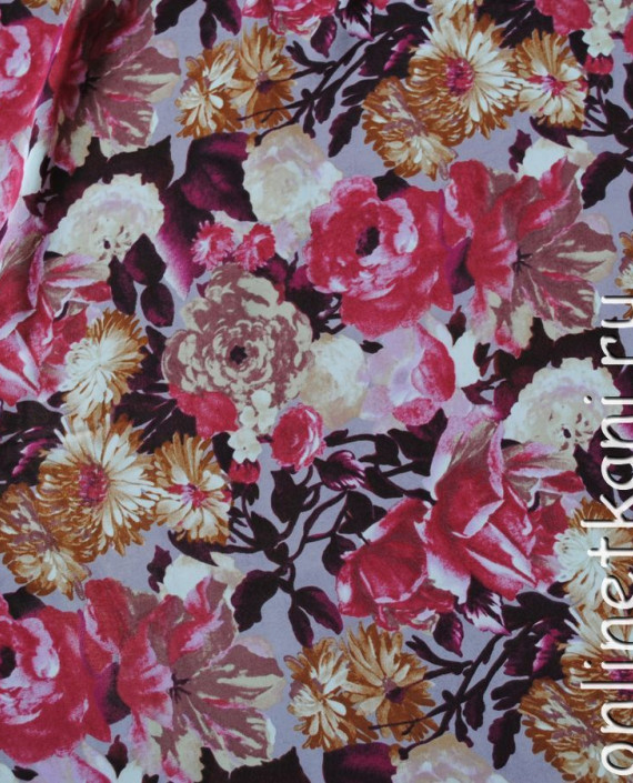 Ткань Шифон "Розы и хризантемы" 0017 цвет разноцветный цветочный картинка 1