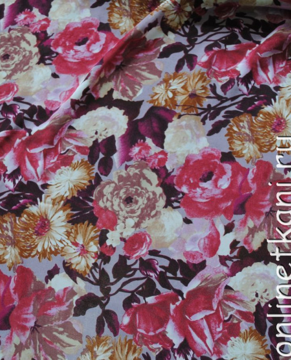 Ткань Шифон "Розы и хризантемы" 0017 цвет разноцветный цветочный картинка 2