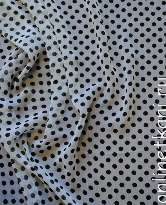 Ткань Шифон "Черные горохи на белом" 0021 цвет белый в горошек картинка 2