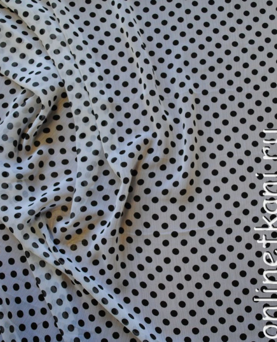 Ткань Шифон "Черные горохи на белом" 0021 цвет белый в горошек картинка 1