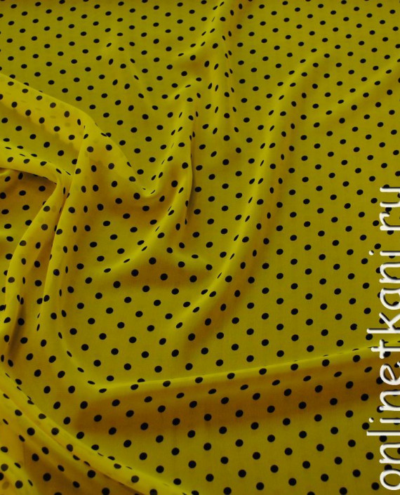 Ткань Шифон "Черные горохи на желтом" 0022 цвет желтый в горошек картинка