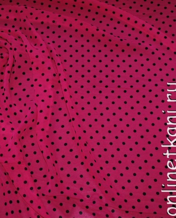 Ткань Шифон "Черные горохи на розовом" 0023 цвет малиновый в горошек картинка