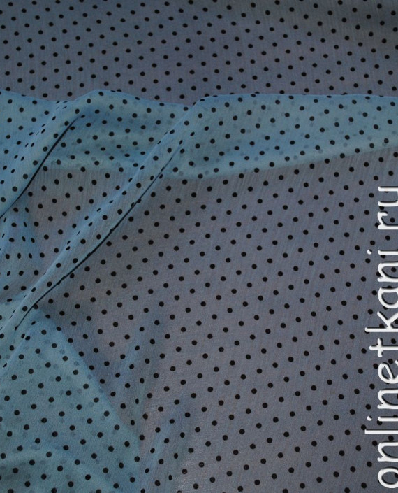 Ткань Шифон "Черные горохи на серо-голубом" 0028 цвет голубой в горошек картинка