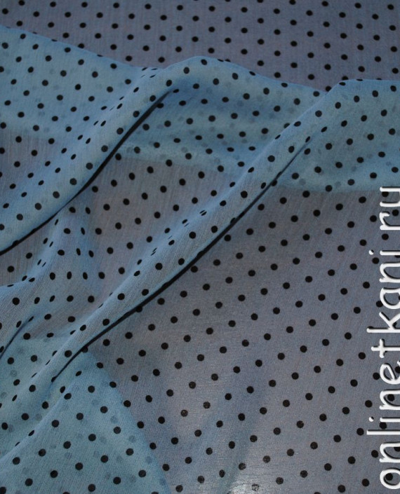 Ткань Шифон "Черные горохи на серо-голубом" 0028 цвет голубой в горошек картинка 2