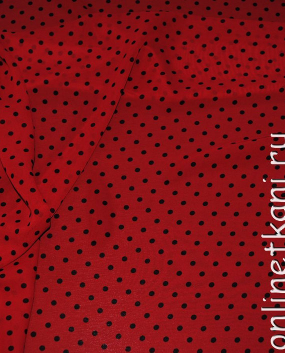 Ткань Шифон "Черные горохи на красном" 0029 цвет красный в горошек картинка 1