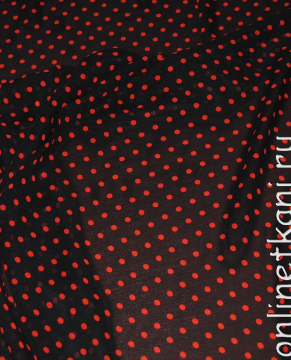 Ткань Шифон "Красные горохи на черном" 0030 цвет черный в горошек картинка